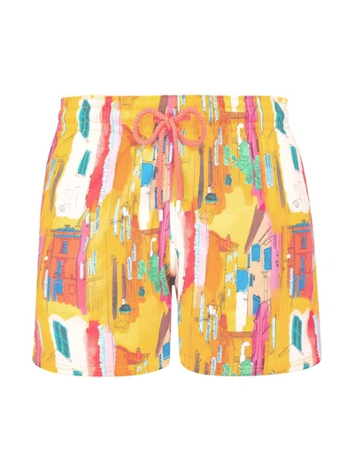 Vilebrequin Kids' Sunny Streets Stretch Swim Shorts In Yellow
