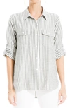 Max Studio Stripe Roll Tab Button-up Utility Shirt In Black Tipping Stripe
