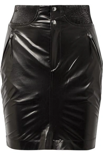 Isabel Marant Amel Ribbed Knit-trimmed Coated-silk Mini Skirt In Black