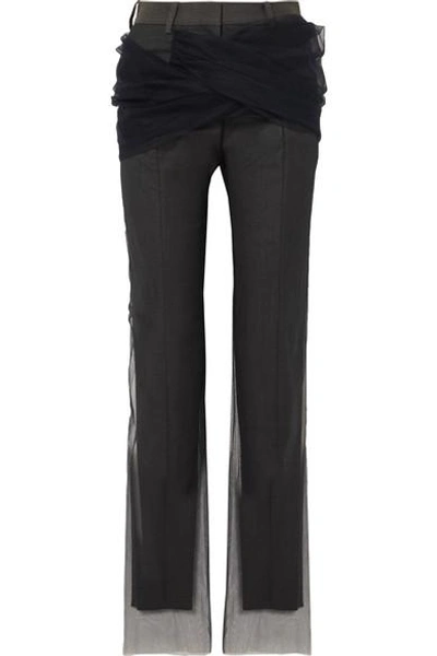 Y/project Twisted Tulle And Twill Straight-leg Pants In Dark Gray