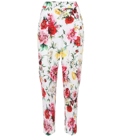Dolce & Gabbana Floral-printed Cotton Trousers In White