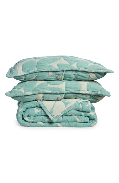 Dusen Dusen Leaf Coverlet & Shams Set In Teal