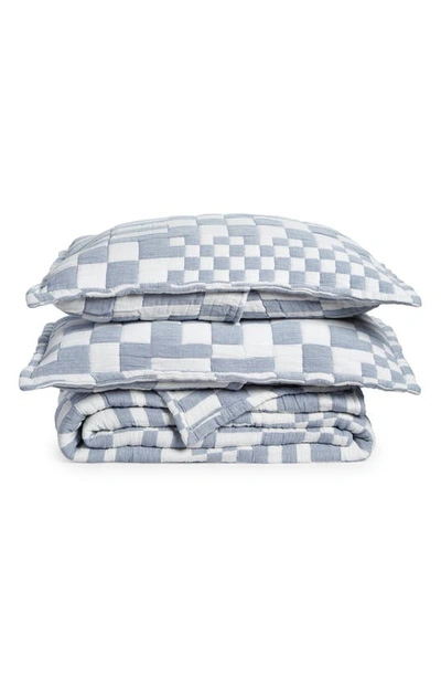 Dusen Dusen White & Navy Check Bed Set, Full/queen In Blue Tones