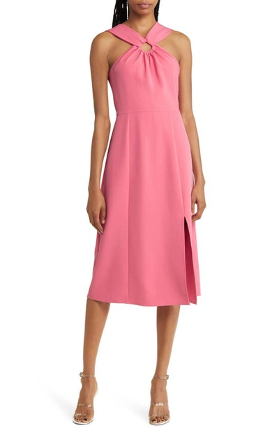 French Connection Ring Detail Crepe A-line Cocktail Dress In Pink