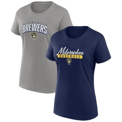 Fanatics Women's  Navy, Gray Milwaukee Brewers Fan T-shirt Combo Set In Navy,gray