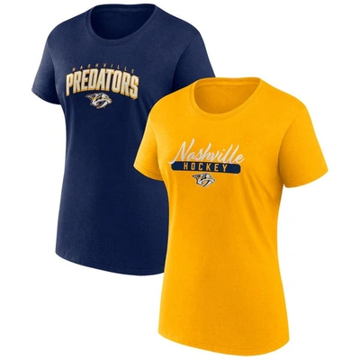 Fanatics Women's  Gold, Navy Nashville Predators Two-pack Fan T-shirt Set In Gold,navy