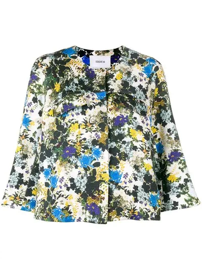 Erdem Skylar Printed Jacquard Jacket In White Blue