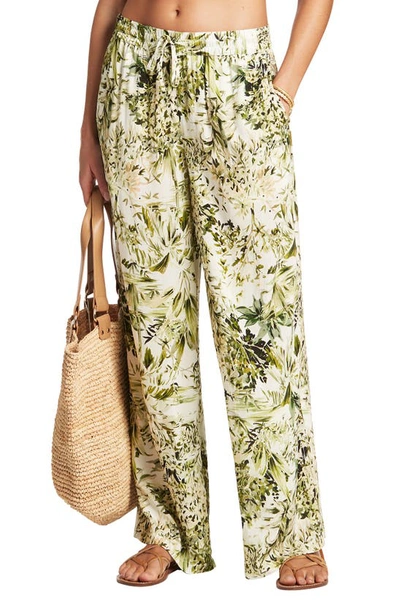 Sea Level Cover-up Palazzo Pants In Green White