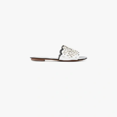 Alaïa White Leather Laser-cut Slide Sandals In Grey