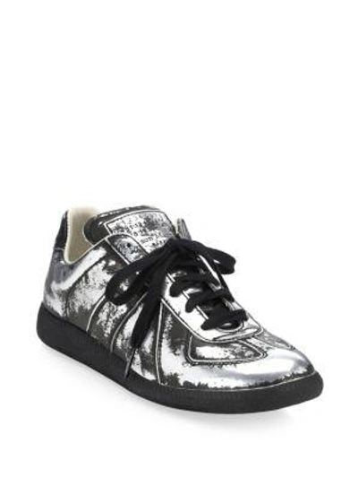 Maison Margiela Metallic Leather Trainers In Silver