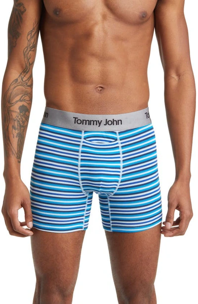 Tommy John Second Skin 4-inch Boxer Briefs In Crystal Blue Globe Stripe