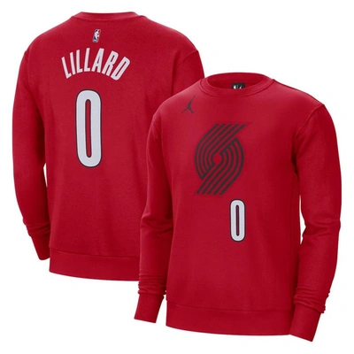 Jordan Brand Damian Lillard Red Portland Trail Blazers Statement Name & Number Pullover Sweatshirt