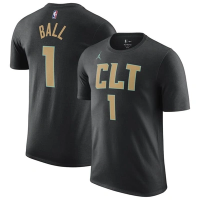 Jordan Brand Lamelo Ball Black Charlotte Hornets 2022/23 City Edition Name & Number T-shirt