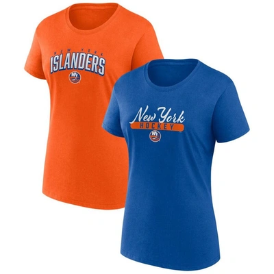 Fanatics Women's  Royal, Orange New York Islanders Two-pack Fan T-shirt Set In Royal,orange
