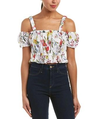 Nicholas Rosie Cold-shoulder Floral-print Broderie Anglaise Cotton Top In White