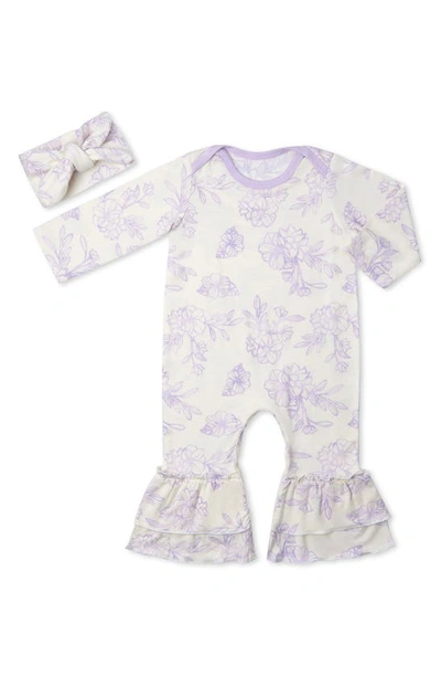 Baby Grey By Everly Grey Baby Grey Ruffle Romper & Head Wrap Set In Bali