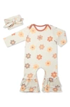 Baby Grey By Everly Grey Baby Grey Ruffle Romper & Head Wrap Set In Daisies