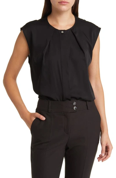 Hugo Boss Sleeveless Silk-blend Blouse In Black