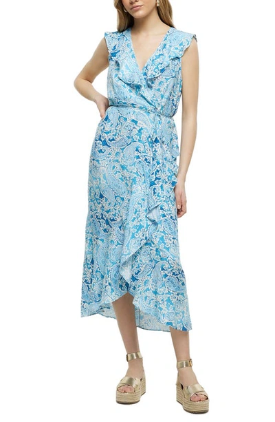 River Island Senorita Print High-low Wrap Maxi Dress In Blue