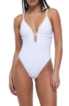 River Island Frill Plunge One-piece Swimsuit In White