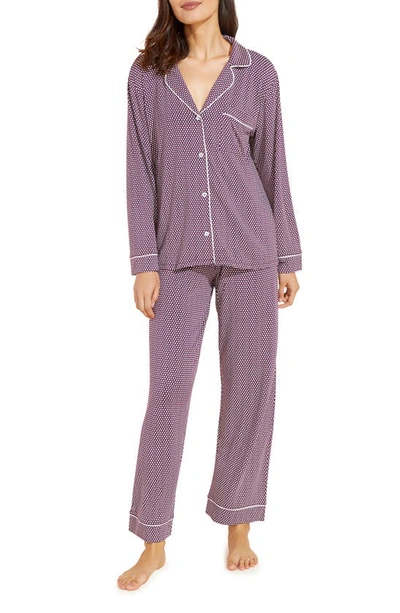 Eberjey Gisele Print Jersey Knit Pajamas In Dark Plum/ivory