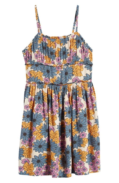 Treasure & Bond Kids' Floral Ruched Dress In Blue Mirage Daisy Sketchbook