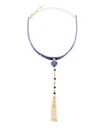 Ettika Lapis Tassel Velvet Choker In Navy Gold