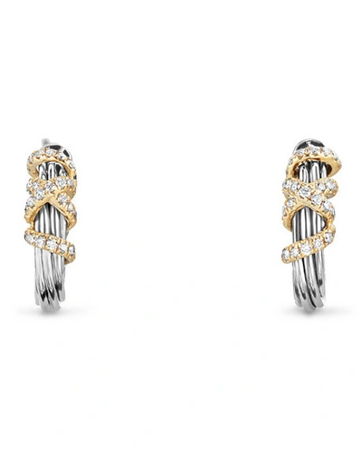 David Yurman Helena Small Hoop Earrings With Diamonds & 18k Yellow Gold