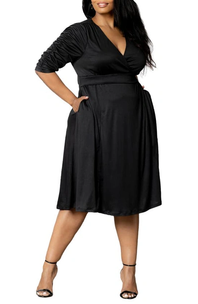 Kiyonna Gabriella Print Jersey A-line Dress In Black Noir