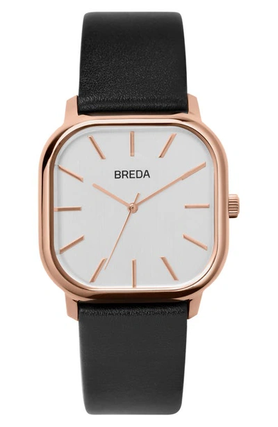 Breda Visser Square Leather Strap Watch, 35mm In Black/ White/ Rose Gold