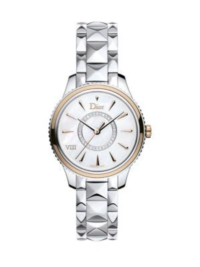 Dior Viii Montaigne Diamond, 18k Rose Gold, Alligator & Stainless Steel Watch In Silver Pink