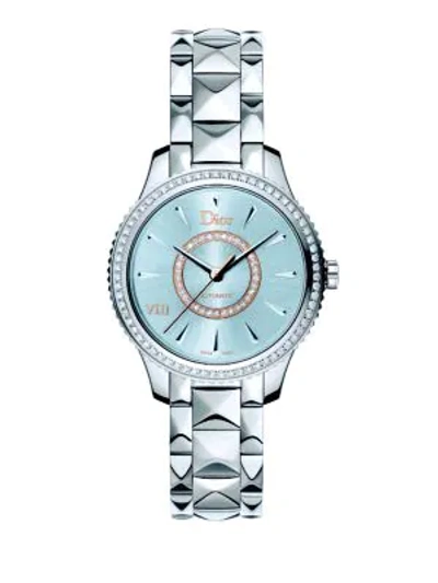 Dior Viii Montaigne Diamond, Mother-of-pearl & Two-tone Stainless Steel Automatic Bracelet Watch In Silver