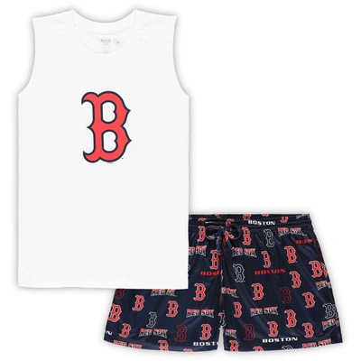 Concepts Sport Women's  White, Navy Boston Red Sox Plus Size Tank Top And Shorts Sleep Set In White,navy