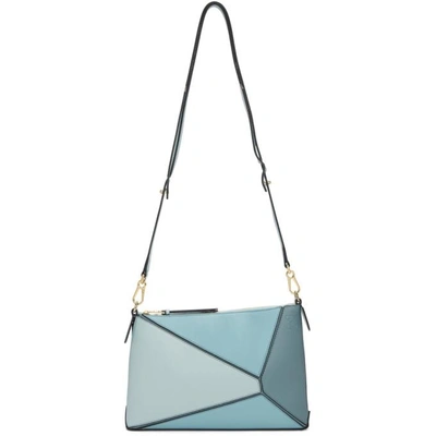 Loewe Blue Puzzle Leather Cross Body Bag In Aqua Multi