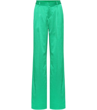 Attico High-waist Wide-leg Satin Trousers In Green