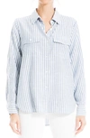 Max Studio Stripe Roll Tab Button-up Utility Shirt In Denim Tipping Stripe