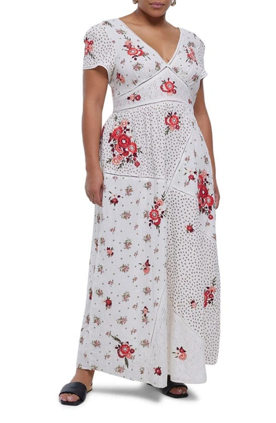 River Island Floral Patchwork Embroidered Maxi Dress In Cream