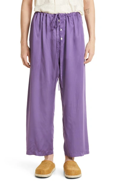 Bode Amethyst Cotton & Linen Trousers In Purple
