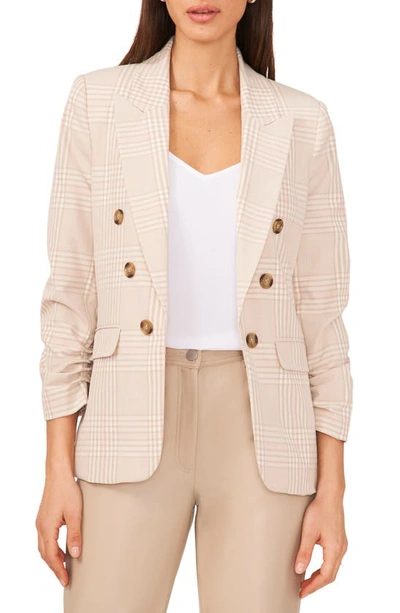 Halogen Glen Plaid Double Breasted Blazer In Queens Plaid Pink