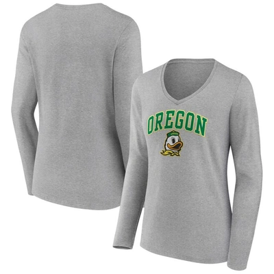 Fanatics Branded Heather Gray Oregon Ducks Evergreen Campus Long Sleeve V-neck T-shirt