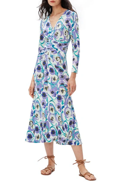 Diane Von Furstenberg Timmy Abstract Floral Long Sleeve Dress In Watercolor Blossom Purple
