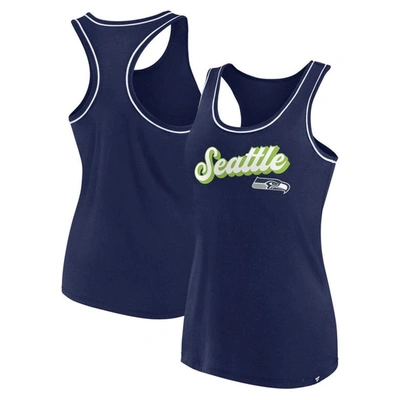 Fanatics Branded College Navy Seattle Seahawks Wordmark Logo Racerback Scoop Neck Tank Top In Deep Sea Blue