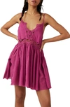 Free People Ilektra Lace Inset Cotton Chemise In Dahlia Mauve