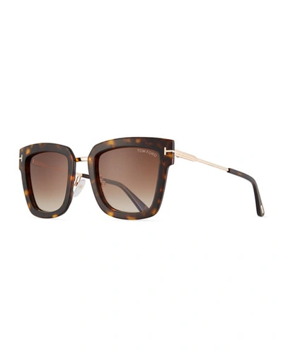Tom Ford Women's Lara Soft Square Sunglasses, 52mm In Shiny Dark Havana/brown