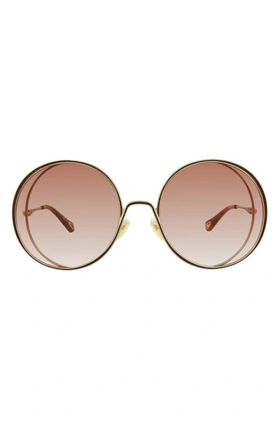 Chloé Novelty 61mm Round Sunglasses In Gold Pink