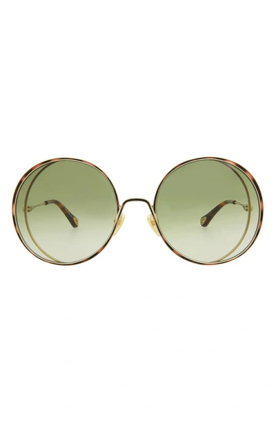 Chloé Novelty 61mm Round Sunglasses In Gold Green