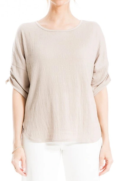 Max Studio Cinched Sleeve Textured T-shirt In Driftwood