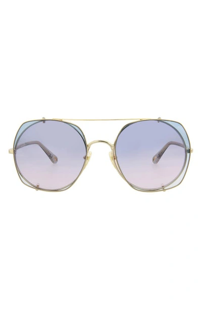 Chloé Novelty 56mm Aviator Sunglasses In Gold Grey