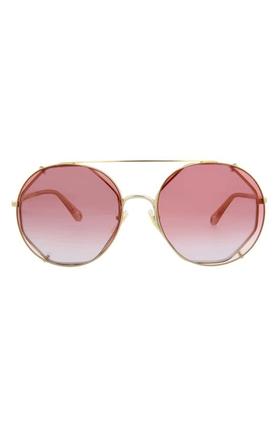 Chloé Novelty 57mm Aviator Sunglasses In Gold Pink Red