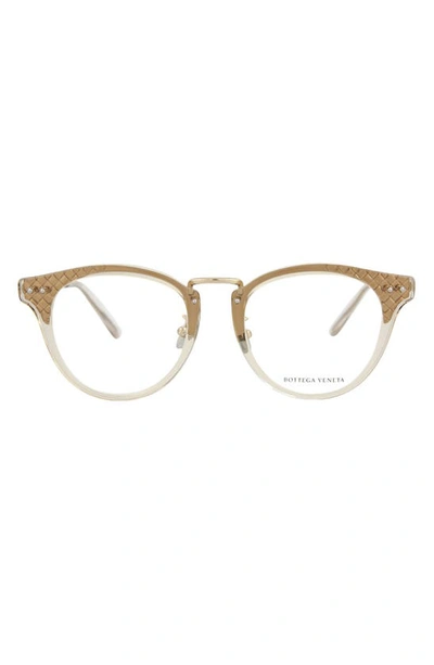 Bottega Veneta 49mm Round Optical Frames In Nude Gold Transparent